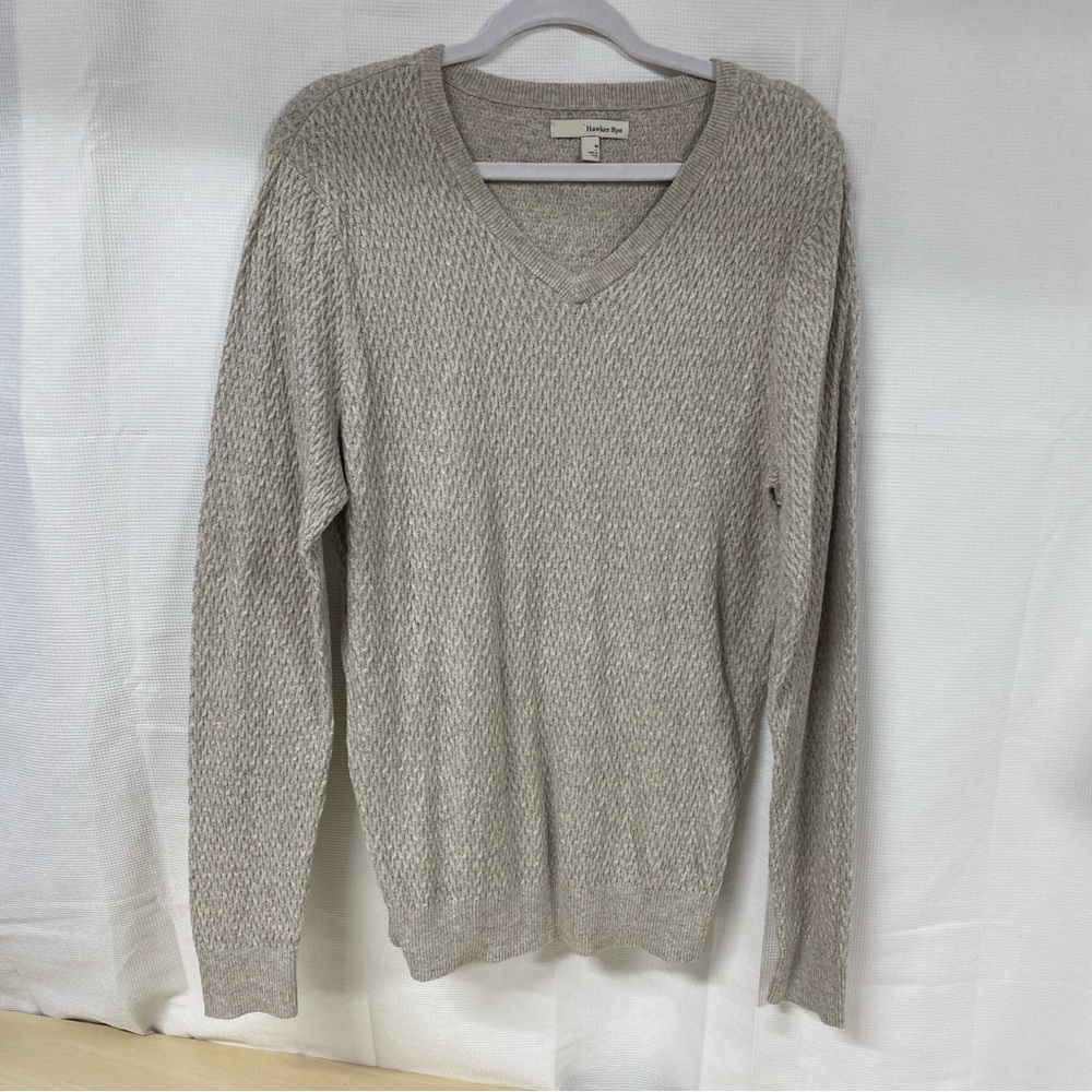 Hawker Rye Men’s Beige Textured V-Neck Sweater Medium